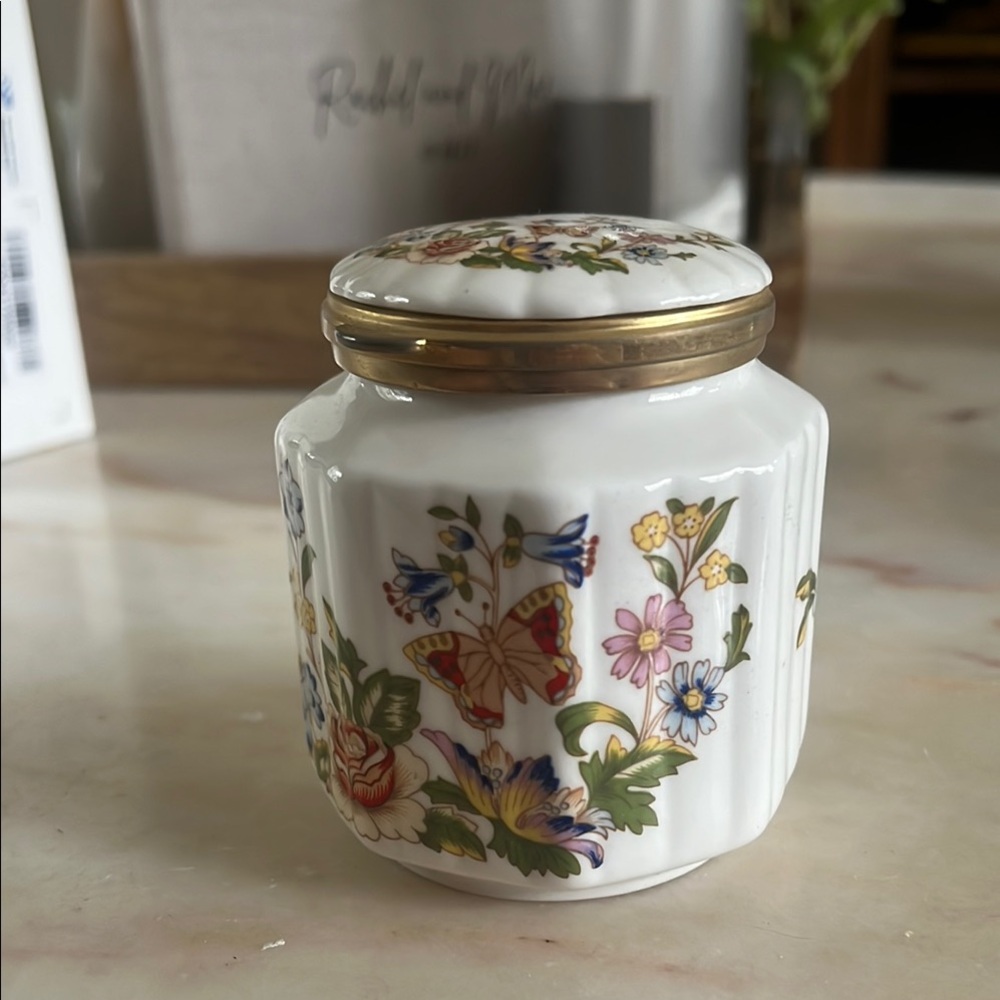 Floral Porcelain Jar with Gold Accents